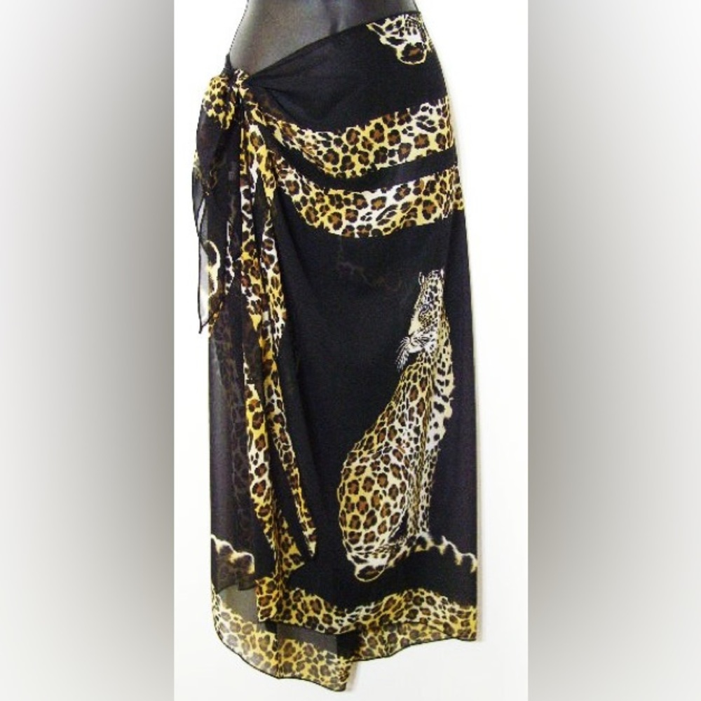 One size or plus NWT Long pareo sarong cover-up wrap Cheetah Girl 102-Leo